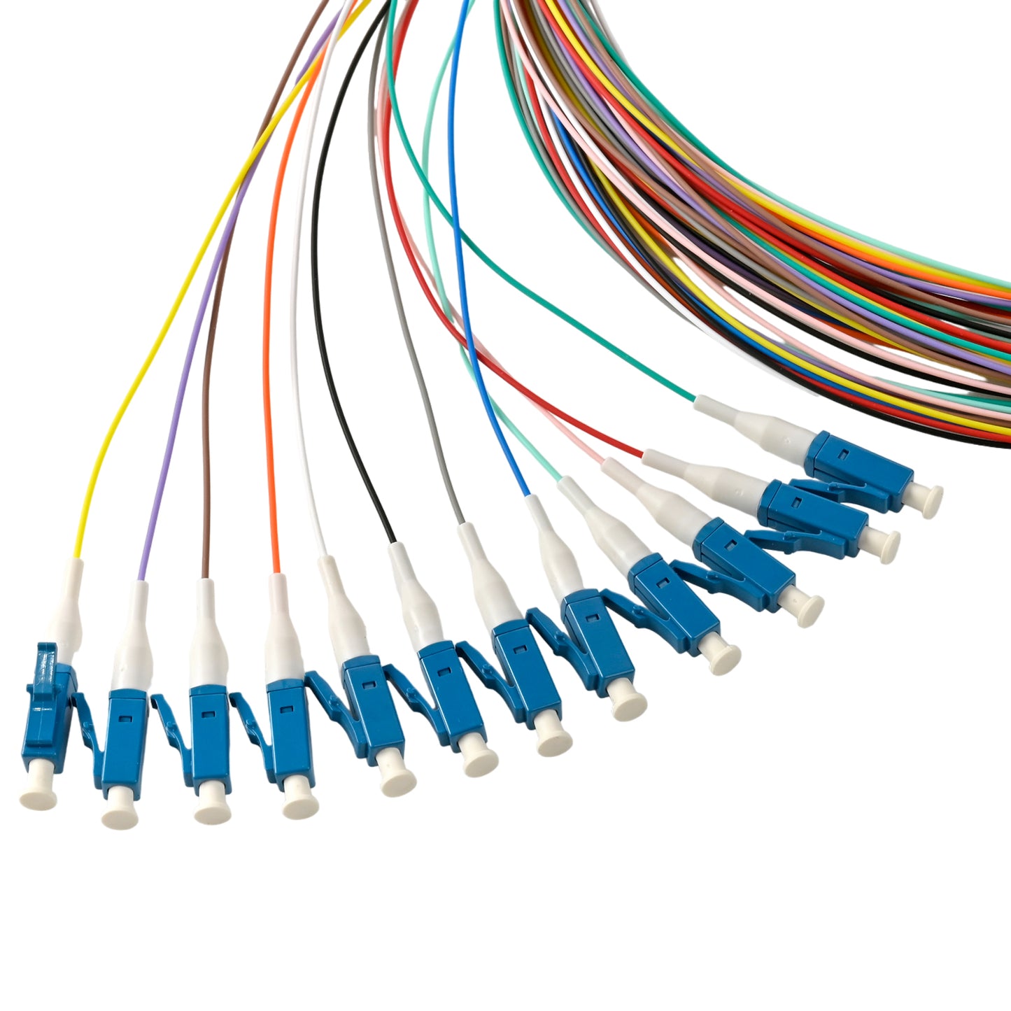Pigtail LC/UPC 12 colors Singlemode OS2 9/125 G657A1 0.9mm OFNR 3M, tight buffer