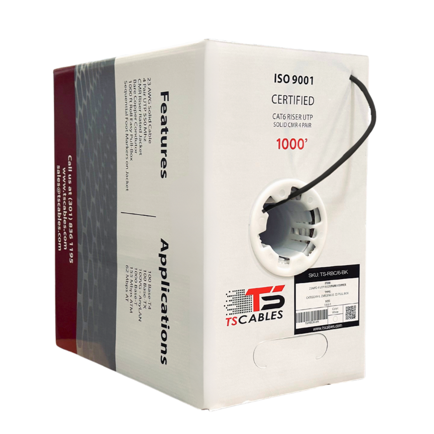 Cat6 Riser Cable Unshielded Twisted Pair Solid Bare Copper 1000. Ft