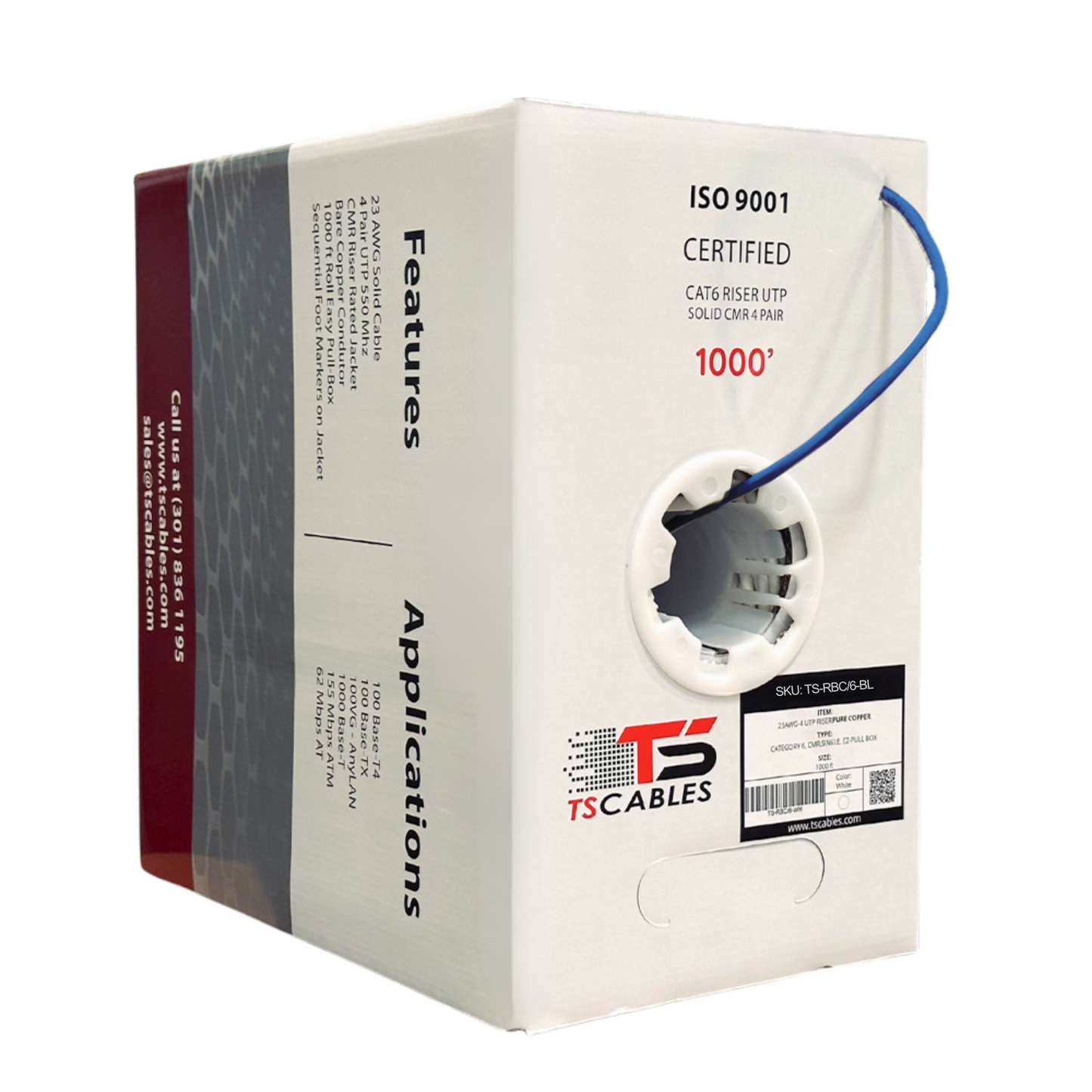 Cat6 Riser Cable Unshielded Twisted Pair Solid Bare Copper 1000. Ft