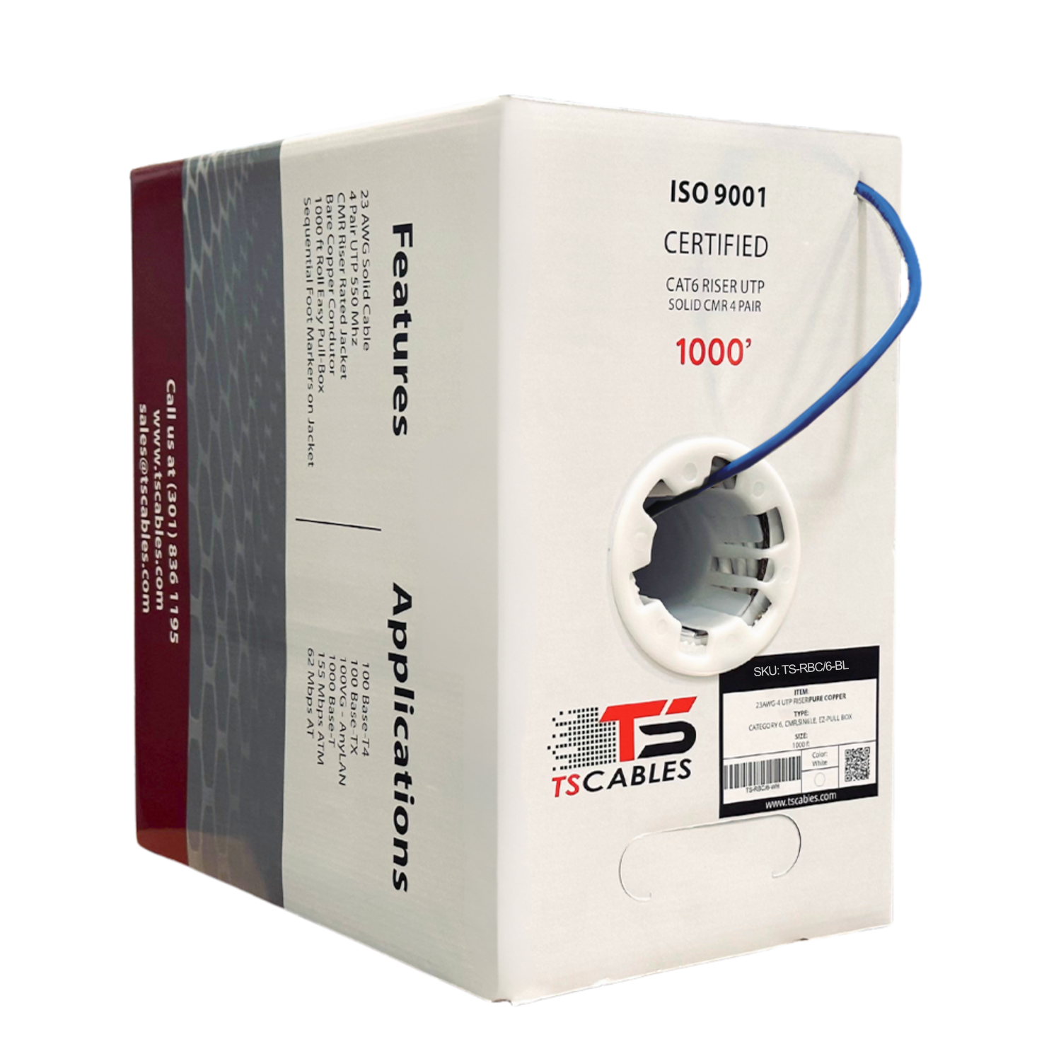 Cat6 Riser Cable Unshielded Twisted Pair Solid Bare Copper 1000. Ft