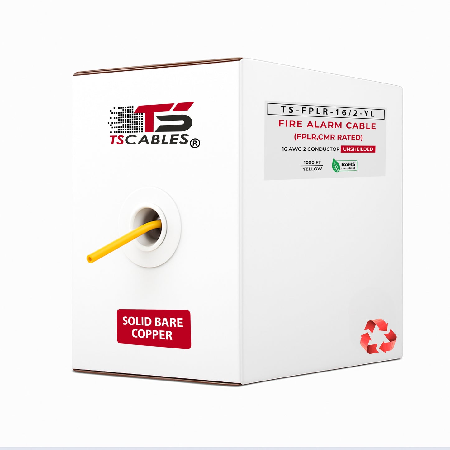 16/2 Fire Alarm Riser FPLR Solid Bare Copper Cable – 1000ft – Yellow