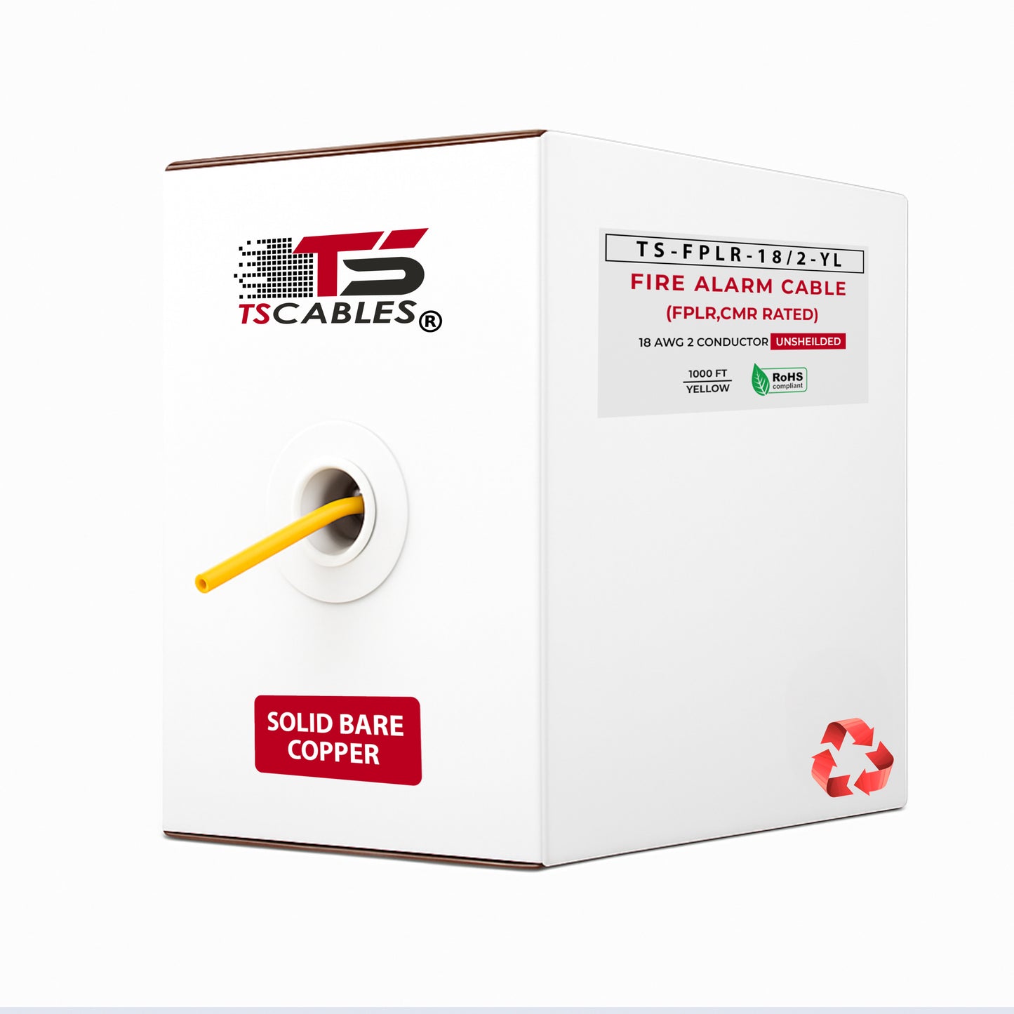 18/2 Fire Alarm Riser FPLR Solid Bare Copper Cable – 1000ft – Yellow