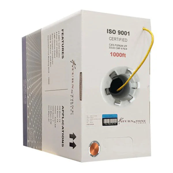 Cat6 Plenum Cable 1000 ft | Unshielded Twisted Pair | Solid Bare Copper | Yellow
