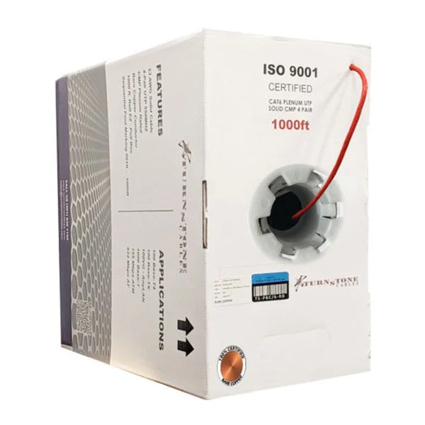 Cat6 Plenum Cable 1000 ft | Unshielded Twisted Pair | Solid Bare Copper | Red