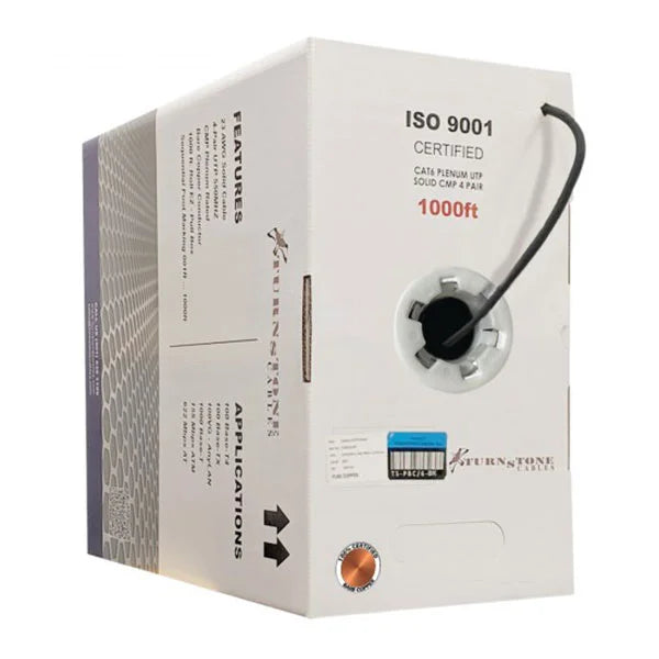 Cat6 Plenum Cable 1000 ft | Unshielded Twisted Pair | Solid Bare Copper | Black