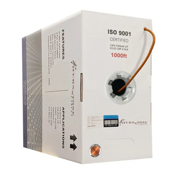 Cat6 Plenum Cable 1000 ft | Unshielded Twisted Pair | Solid Bare Copper | Orange