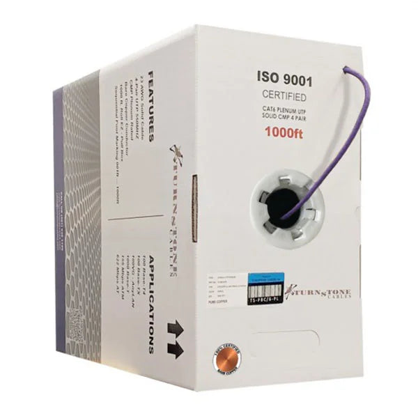 Cat6 Plenum Cable 1000 ft | Unshielded Twisted Pair | Solid Bare Copper | Purple