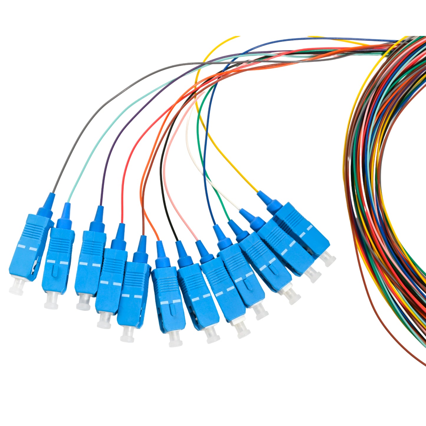 Pigtail SC/UPC 12 colors Singlemode OS2 9/125 G657A1 0.9mm OFNR 3M, tight buffer