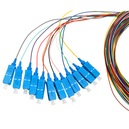 Pigtail SC/UPC 12 colors Singlemode OS2 9/125 G657A1 0.9mm OFNR 3M, tight buffer