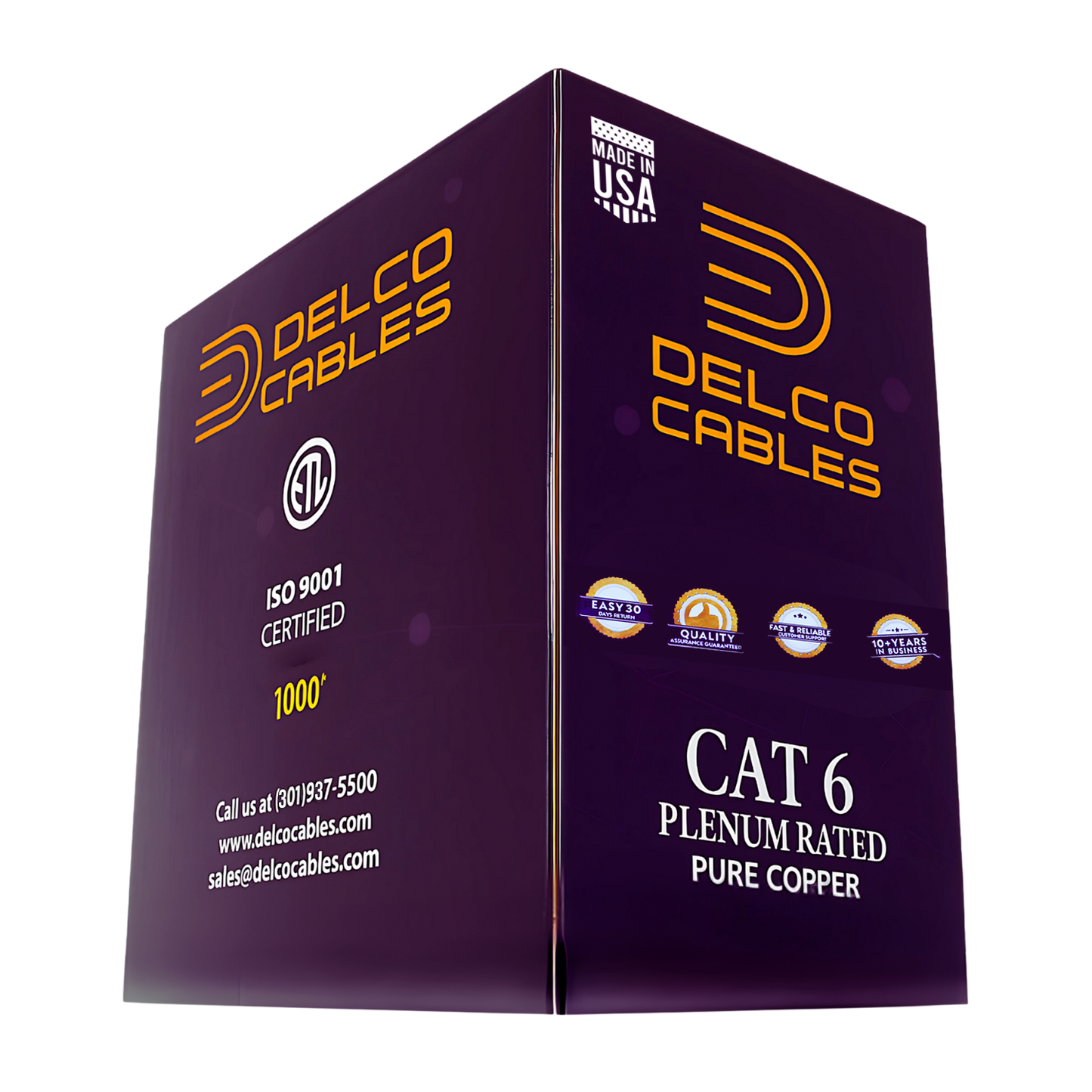 U.S. Made Cat6 UTP Plenum Rated, Pure Copper, 550mhz , ETL Listed