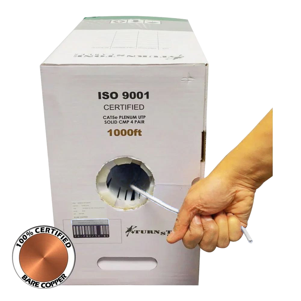 Cat5e Plenum Cable | Unshielded Twisted Pair | Solid Bare Copper | 1000 Ft
