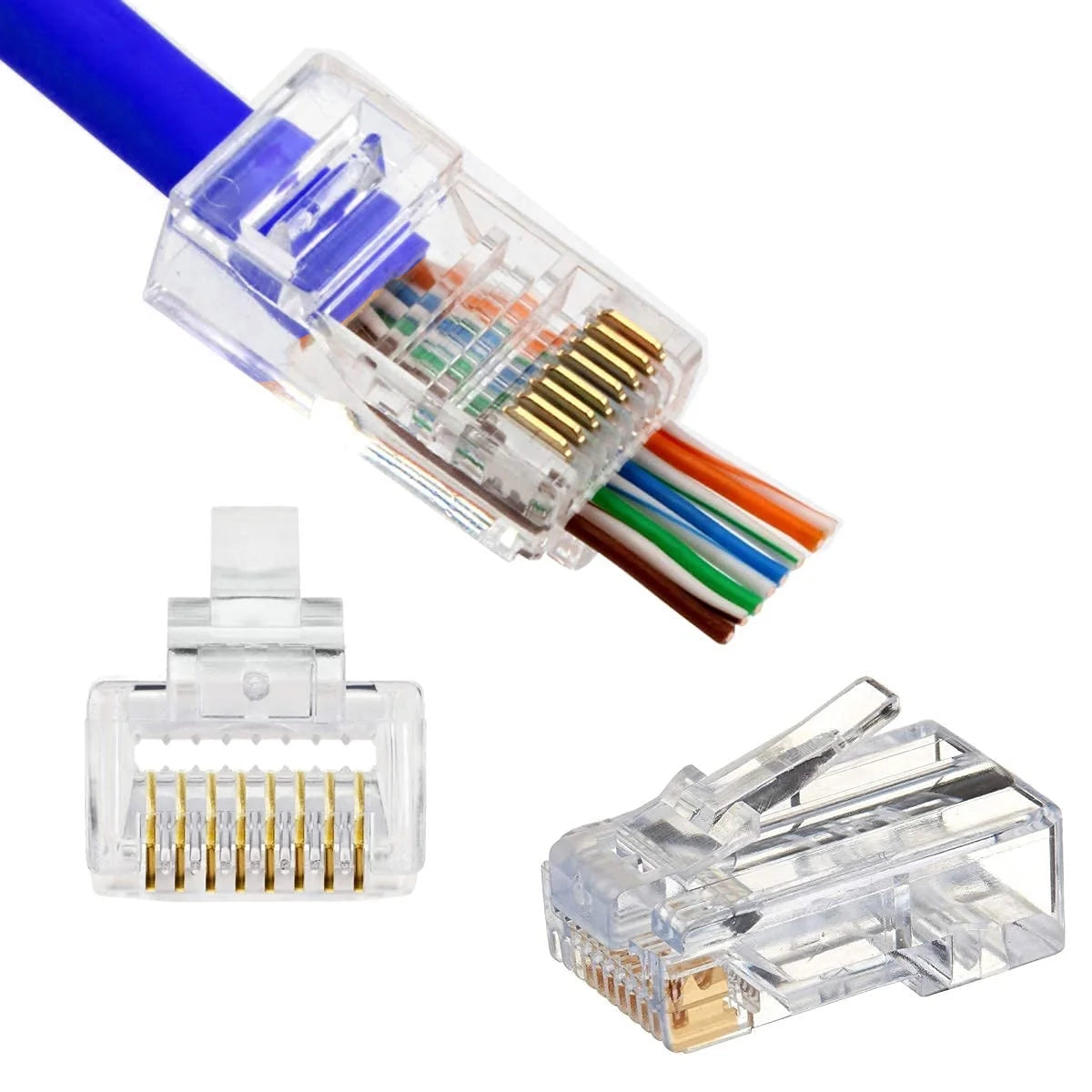 Cat6A Pass Through Rj45 Crimp Connectors Pack of 100 pcs | Unshielded