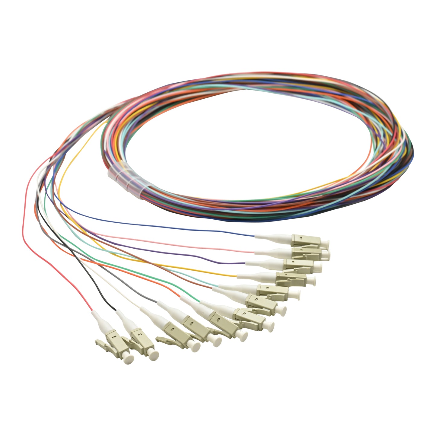 Pigtail LC/UPC 12 colors OM3 0.9mm OFNR 3M, semitight