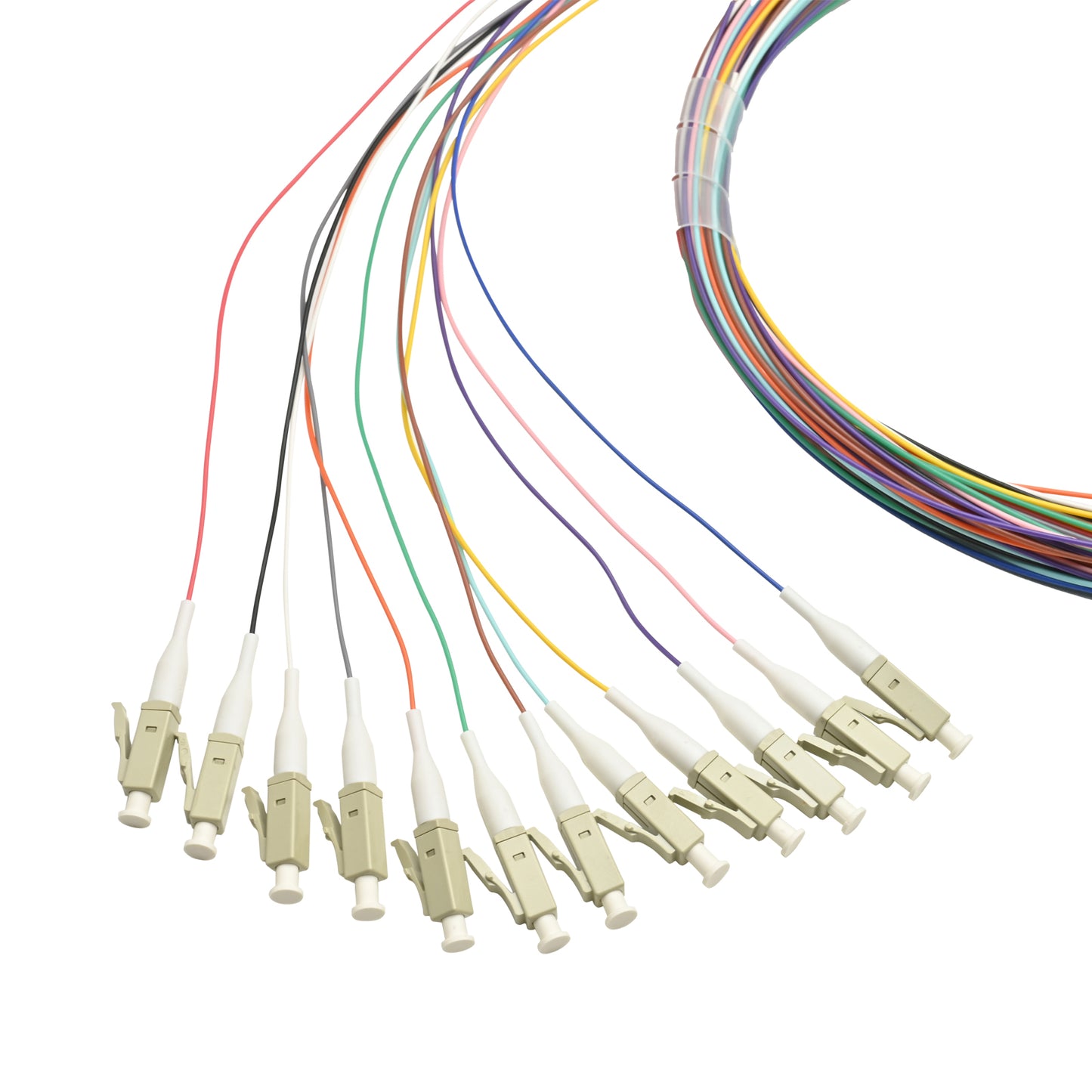 Pigtail LC/UPC 12 colors OM3 0.9mm OFNR 3M, semitight