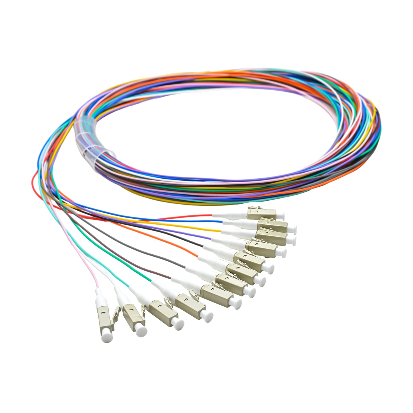 Pigtail LC/UPC 12 colors OM4 0.9mm OFNR 3M, semitight