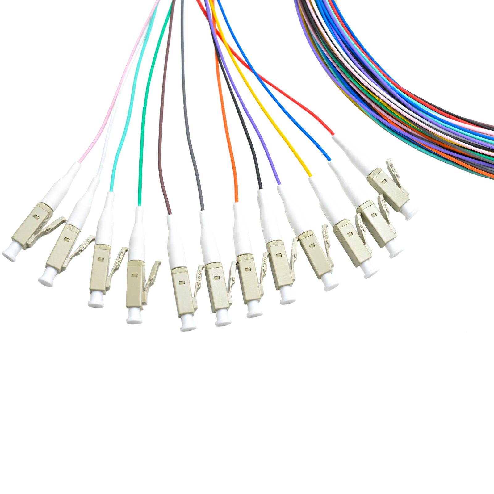 Pigtail LC/UPC 12 colors OM4 0.9mm OFNR 3M, tight buffer