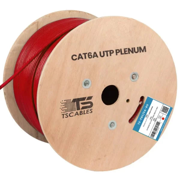 Cat6a Plenum Cable | Unshielded Twisted Pair | Red | 1000 Ft