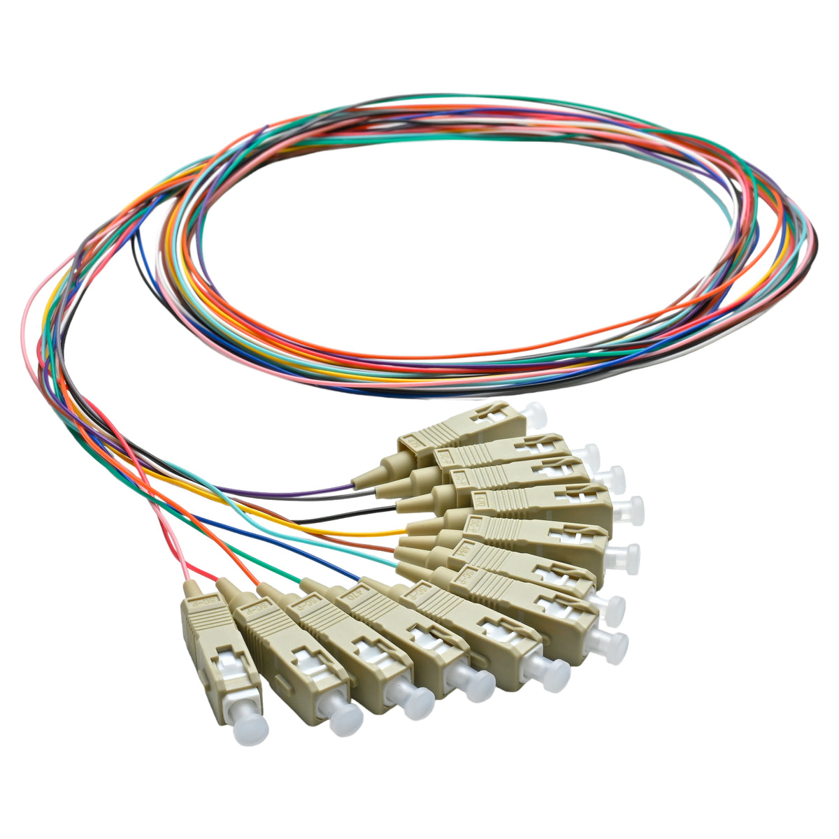 Pigtail SC/UPC 12 colors OM4 0.9mm OFNR 3M, semitight