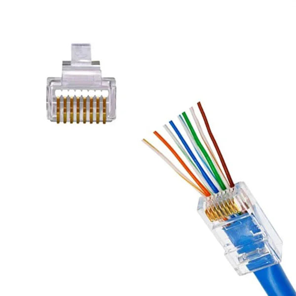 Cat5e Pass Through Rj45 Crimp Connectors Pack of 100 Pcs | Unshielded