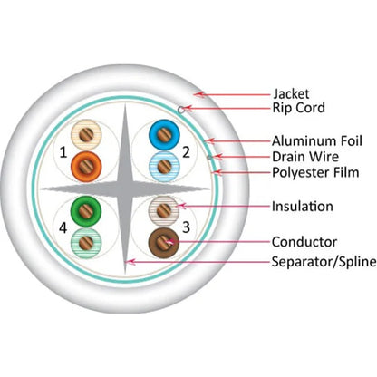 Cat6a Riser Rated Cable | Shielded F/UTP | Solid Bare Copper | 1000 Ft