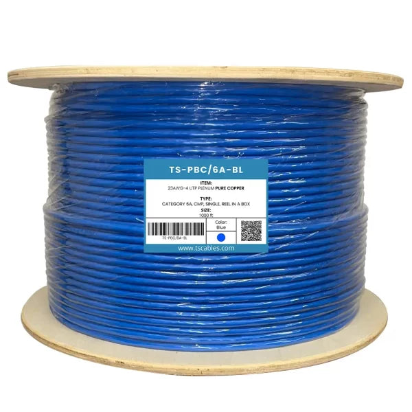 Cat6a Plenum Cable | Unshielded Twisted Pair | Blue | 1000 Ft