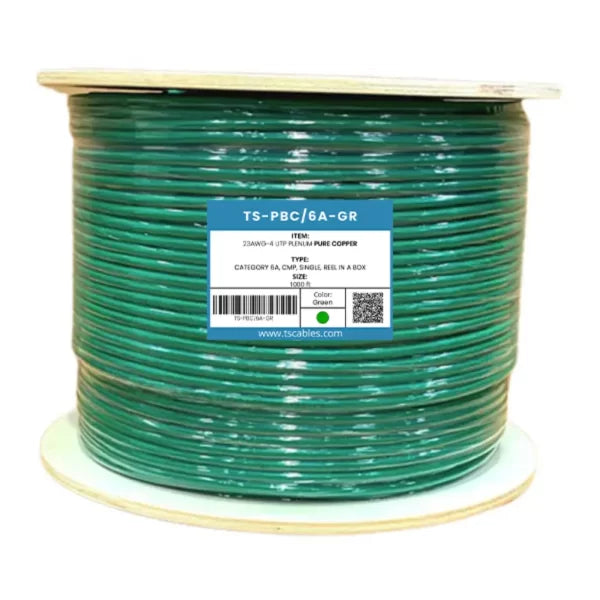 Cat6a Plenum Cable | Unshielded Twisted Pair | Green | 1000 Ft