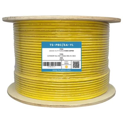 Cat6a Plenum Cable | Unshielded Twisted Pair | Yellow | 1000 Ft